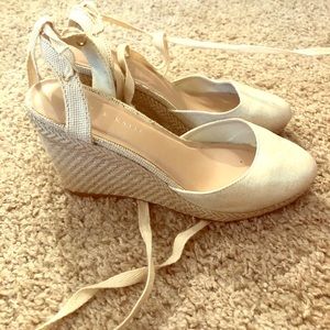 White with gold shimmer espadrilles